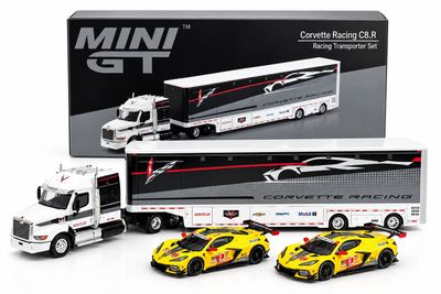 Mini GT Corvette Racing C8.R Racing Transporter Set