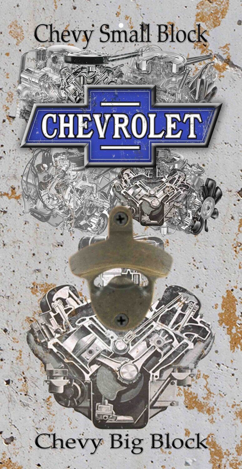 Chevrolet Small Block Big Block Wall Mount Bottle Opener Chevrolet Small Block Big Block Wall Mount Bottle Opener
