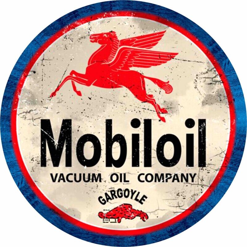 Mobiloil Gargoyle 30cm Round Tin Sign