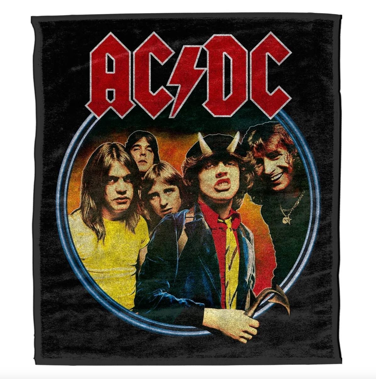 AC/DC 'Highway to Hell' Throw Rug AC/DC Highway to Hell throw rug with classic band artwork, red AC/DC logo and black background.
