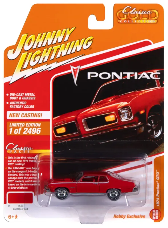 Johnny Lightning Classic Gold 2023 R2 1974 Pontiac GTO Buccaneer Red