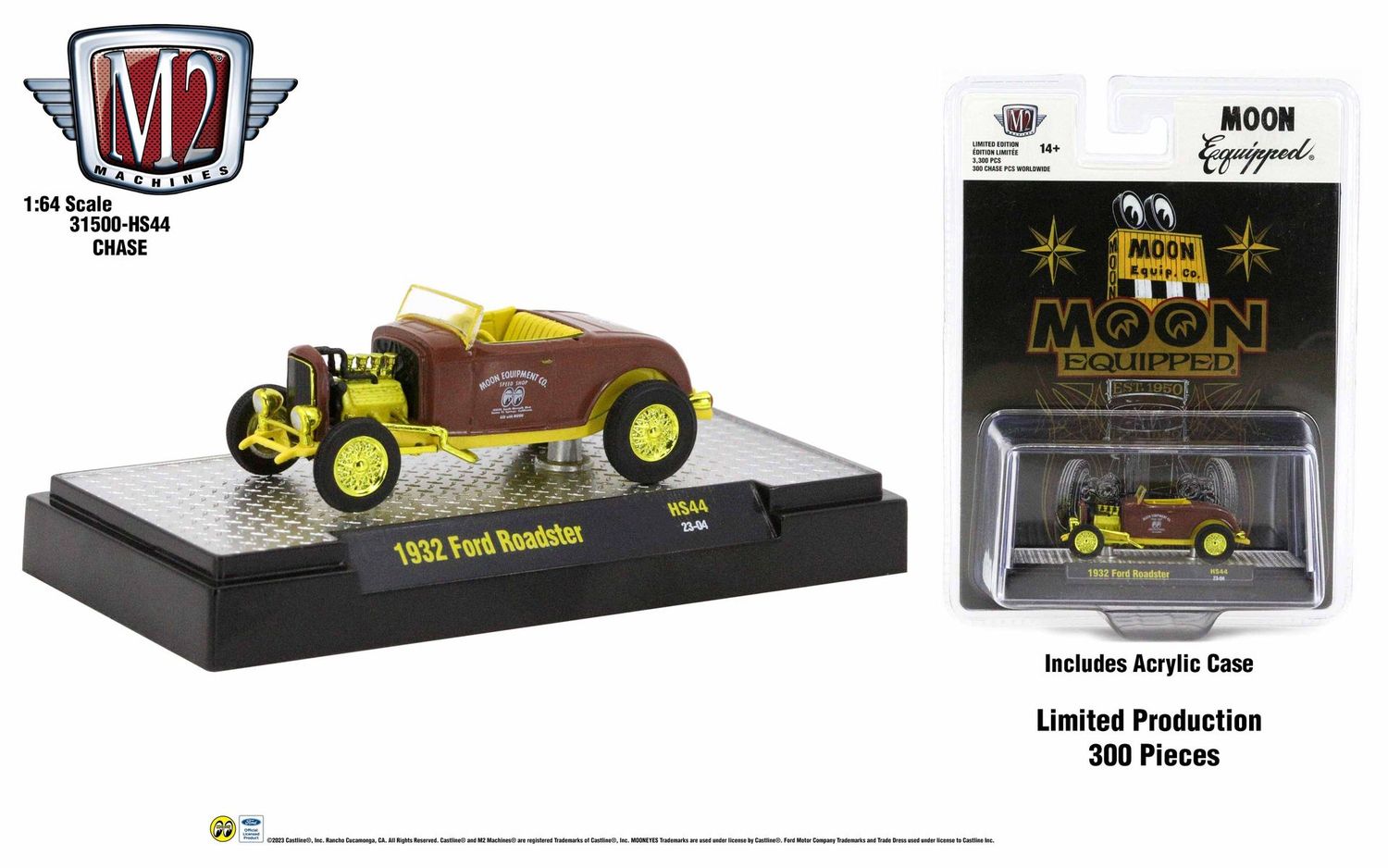 M2 Machines 1932 Ford Roadster Mooneyes Chase 1:64 diecast in brown and gold limited to 300 pieces worldwide