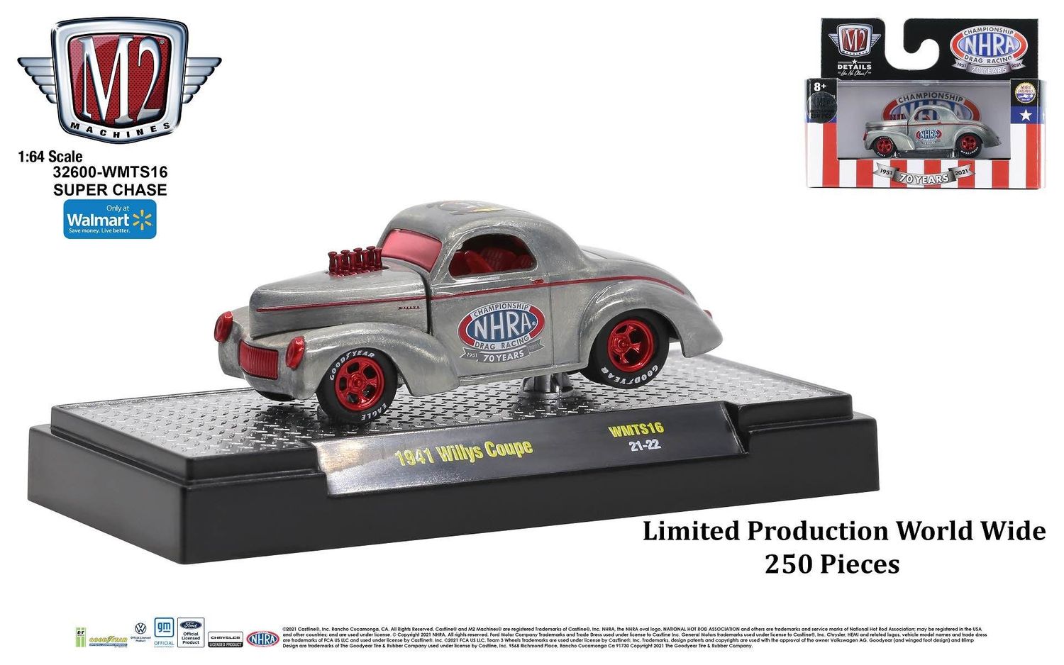 M2 Machines WMTS16 1941 Willys Coupe SUPER CHASE M2 Machines 1941 Willys Coupe NHRA 70 Years Super Chase 1:64 diecast WMTS16 limited to 250 pieces worldwide