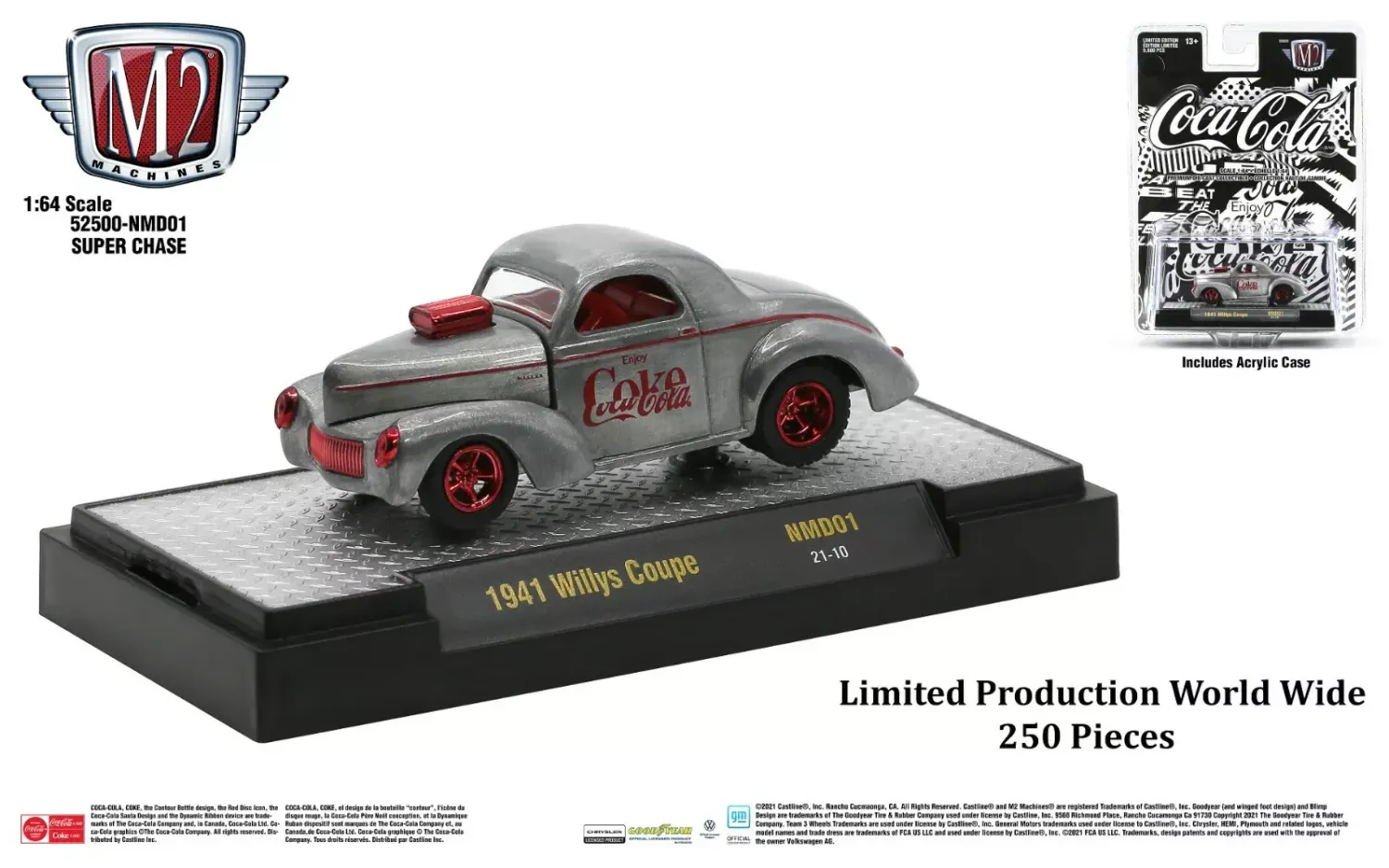 M2 Machines Coca-Cola 1941 Willys Coupe Super Chase 1:64 diecast NMD01 limited to 250 pieces worldwide with acrylic case
