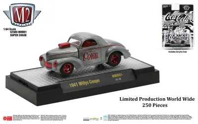 M2 Machines NMD01 1941 Willys Coupe SUPER CHASE M2 Machines Coca-Cola 1941 Willys Coupe Super Chase 1:64 diecast NMD01 limited to 250 pieces worldwide with acrylic case