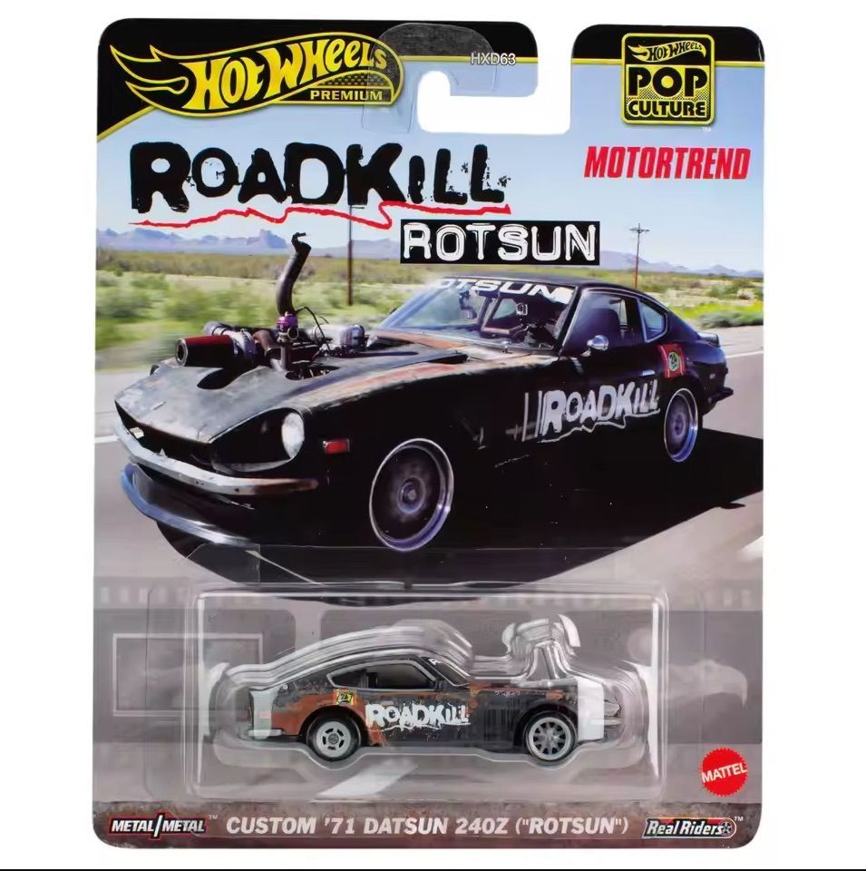 Hot Wheels Premium Roadkill Rotsun Custom 1971 Datsun 240Z HXD63 with Real Riders tyres and MotorTrend packaging