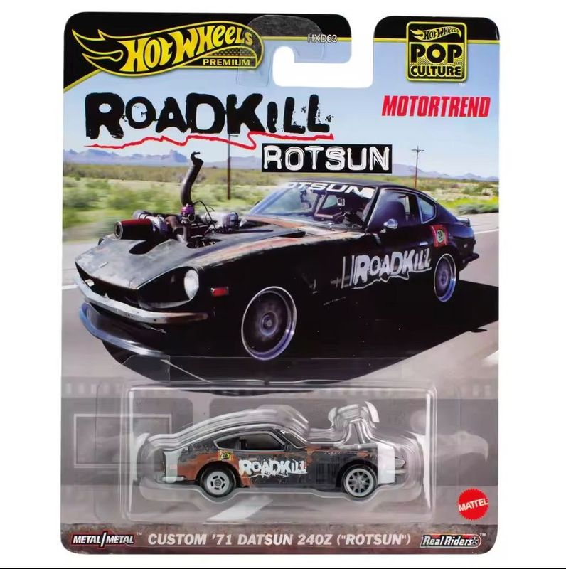 Hot Wheels Premium Roadkill Rotsun Custom 1971 Datsun 240Z HXD63 with Real Riders tyres and MotorTrend packaging