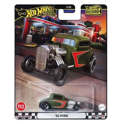Hot Wheels Premium Boulevard 32 Ford Hot Rod #112 GJT68 olive green diecast with exposed engine and Real Riders tyres