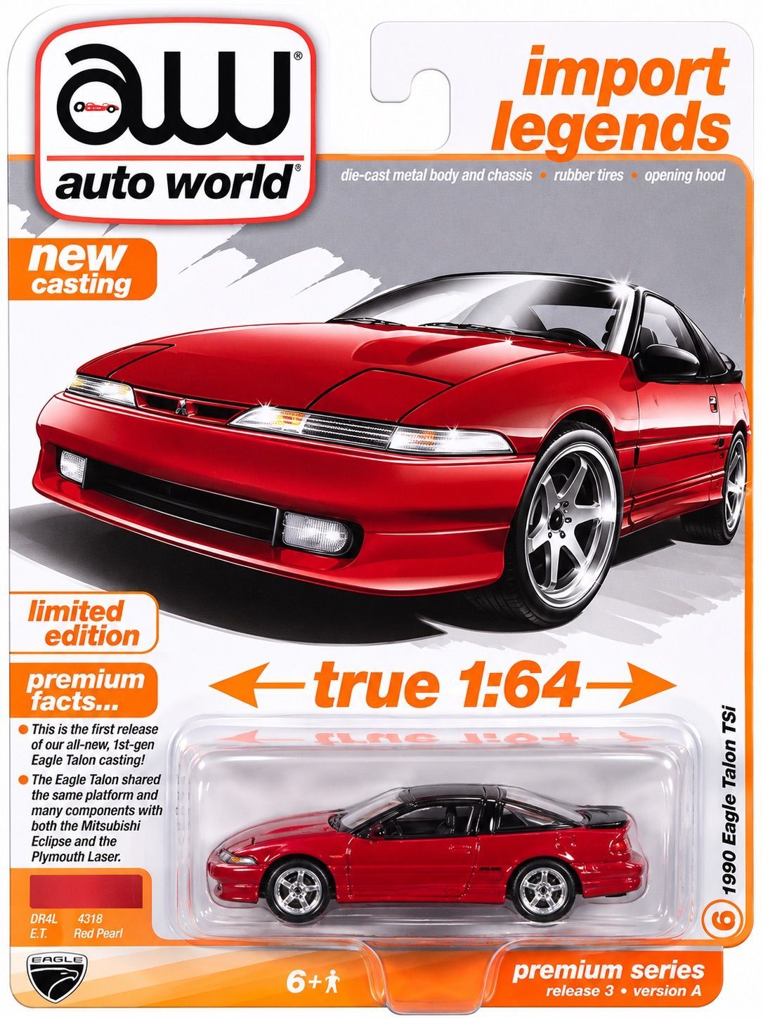 Auto World Premium Series Release 3 Version A 1990 Eagle Talon TSi Auto World Import Legends 1990 Eagle Talon TSi Red Pearl true 1:64 premium diecast model car