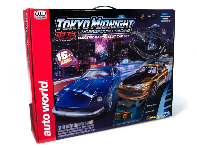 Auto World Tokyo Midnight Underground Racing – 16ft Electric Slot Car Set – 1971 Nissan Fairlady Z & 1995 Toyota Supra