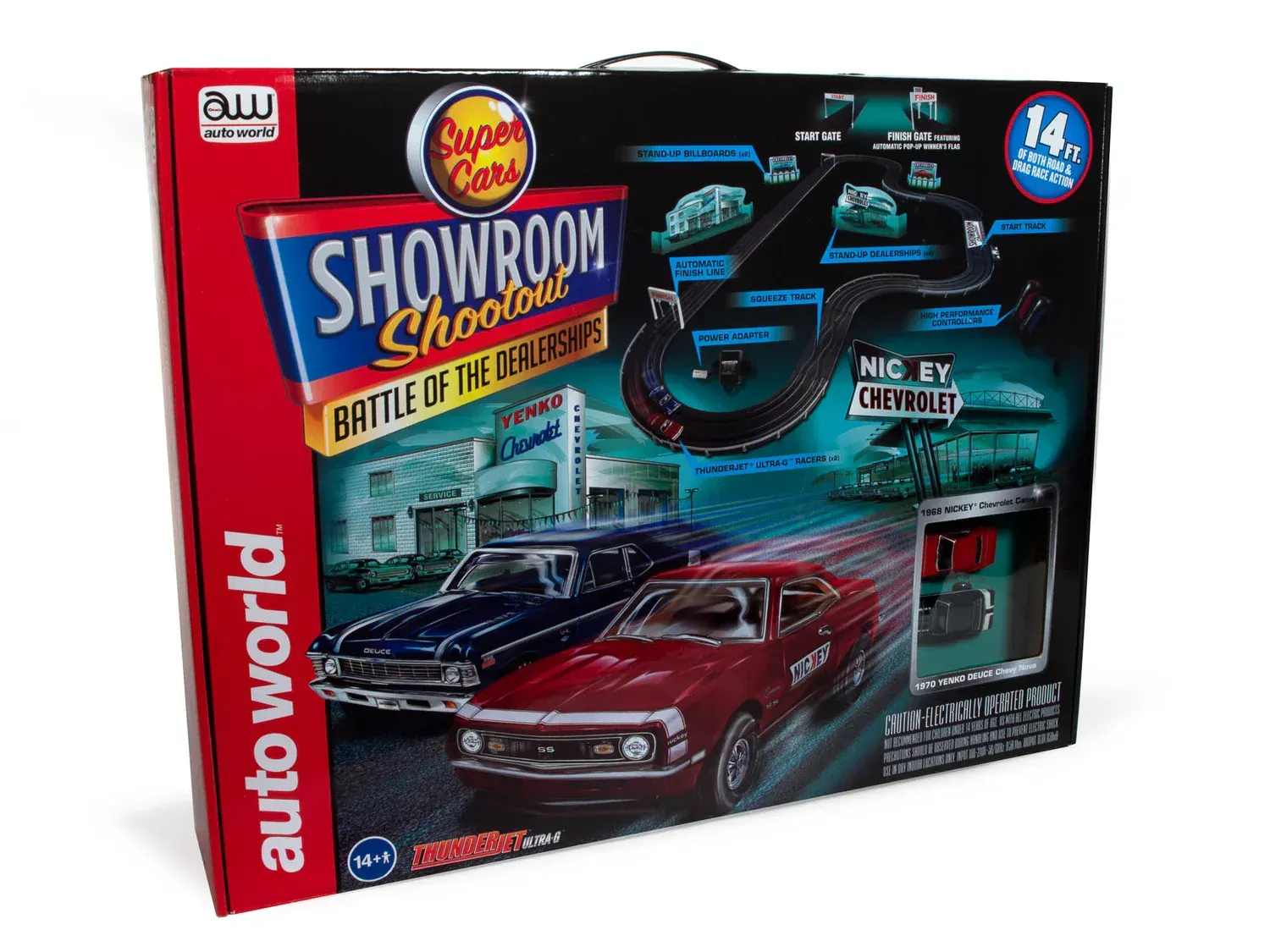 Auto World Super Cars Showroom Shootout – Battle of the Dealerships 14ft Electric Slot Car Racing Set Auto World Super Cars Showroom Shootout – Battle of the Dealerships 14ft Electric Slot Car Racing Set