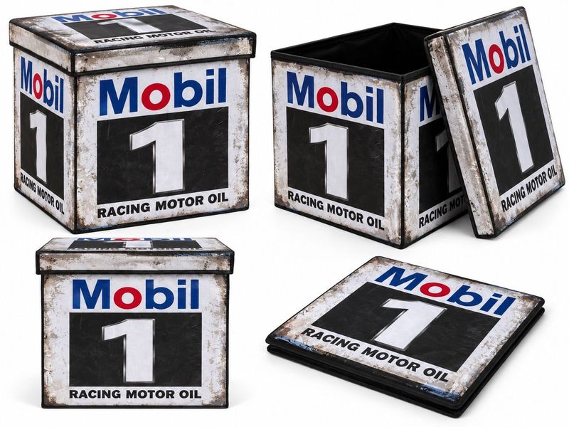 Mobil 1 Racing Motor Oil Foldable Storage Cube Ottoman 30x30x30cm