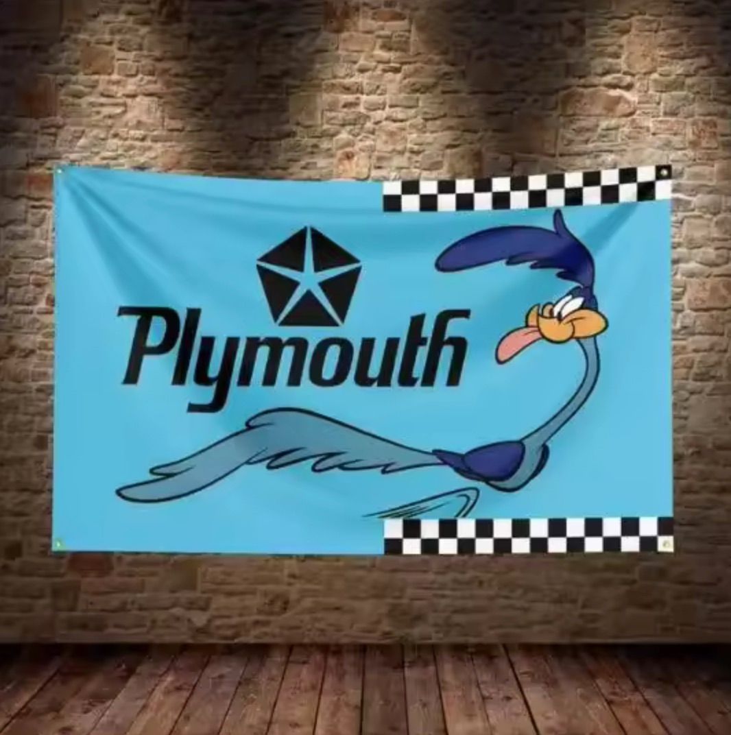 Plymouth HEMI Mopar Road Runner Blue Banner Flag
