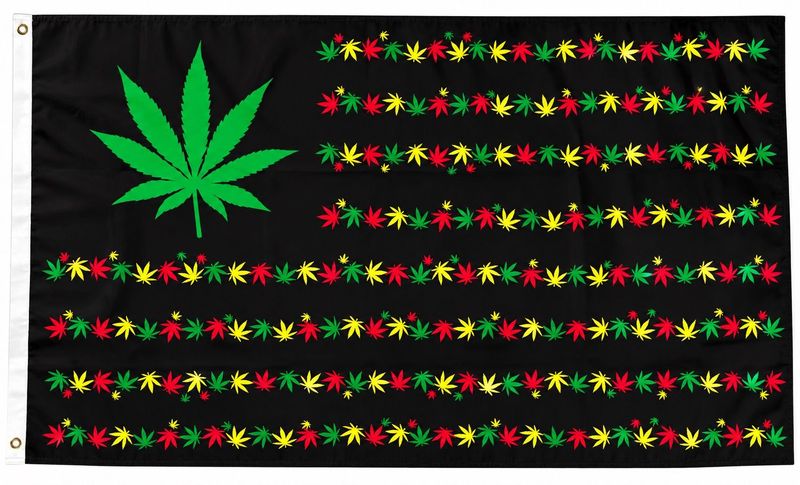 Rasta Cannabis Leaf Flag – Black Red Yellow Green Marijuana Banner 150 x 90cm