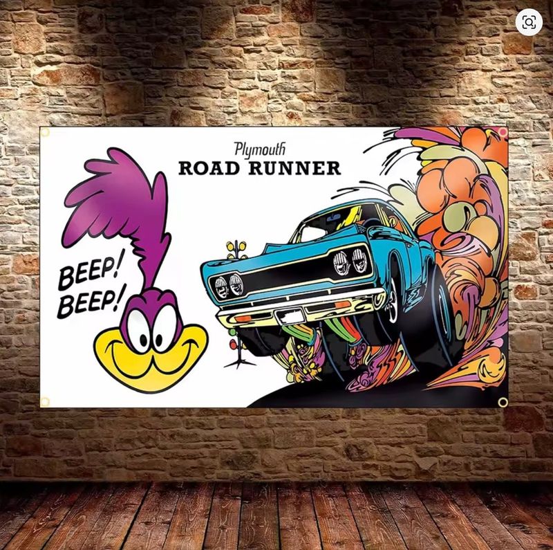 Plymouth HEMI Mopar Road Runner Blue Car Banner Flag