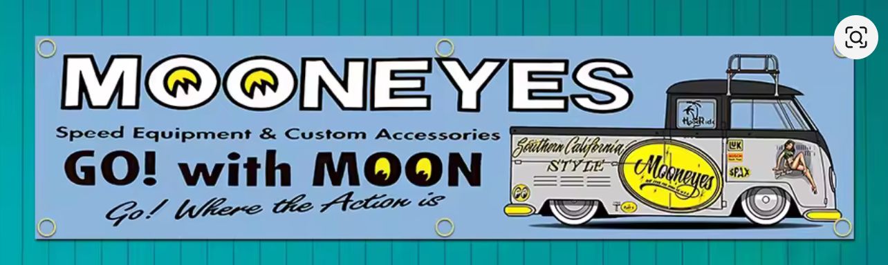 Mooneyes Go With Moon Banner Flag VW Kombi Bus 240x60cm