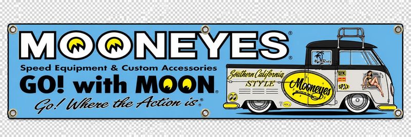 Mooneyes Go With Moon Banner Flag VW Kombi Bus 240x60cm