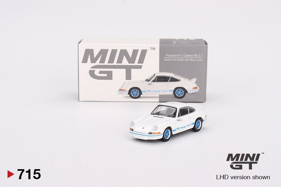 Mini GT Porsche 911 Carrera RS 2.7 Grand Prix White with Blue Livery