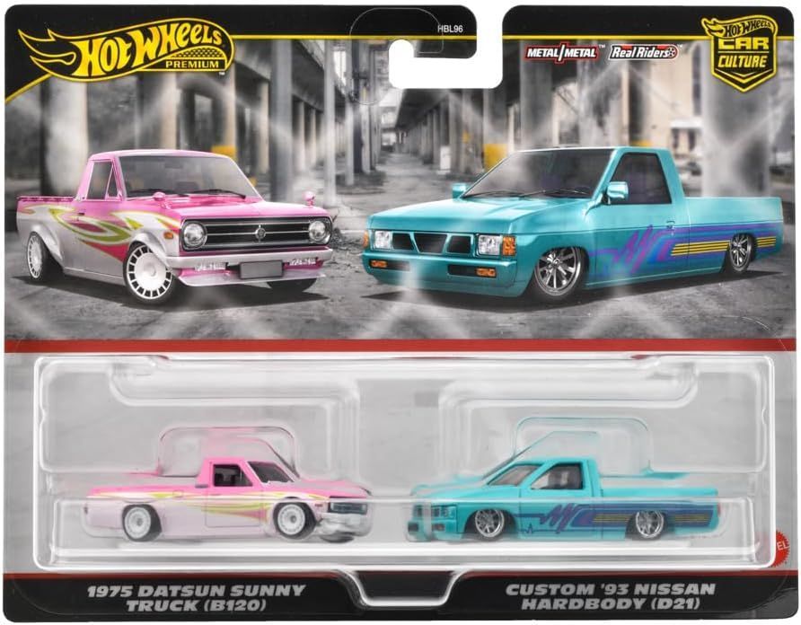Hot Wheels Premium 2-Pack 1975 Datsun Sunny Truck (B120) / Custom '93 Nissan Hardbody (D21) Hot Wheels Premium 2-Pack 1975 Datsun Sunny Truck (B120) / Custom '93 Nissan Hardbody (D21)
