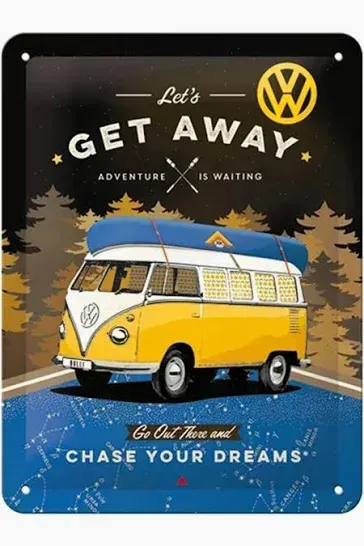 Nostalgic-Art Small Sign Volkswagen Bulli Let's Get Away Night 15 x 20cm