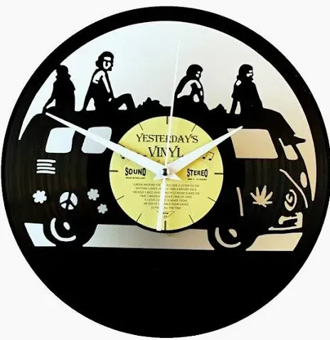 Yesterday's Vinyl Wall Clock Hippie Bus 30cm