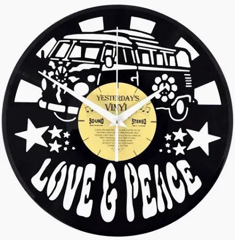 Yesterday's Vinyl Wall Clock Love & Peace 30cm