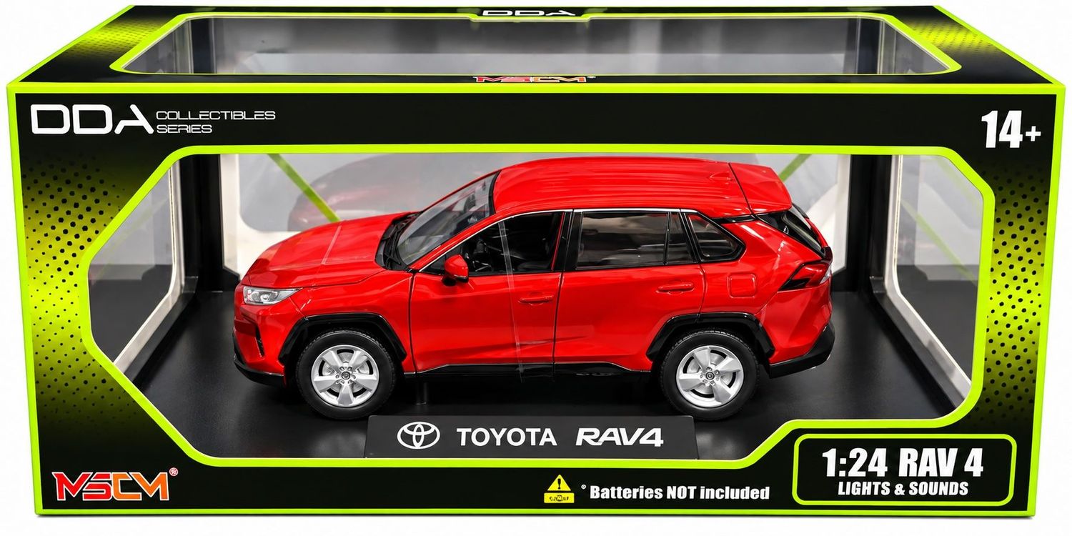 DDA124003 1/24 Red Toyota Rav 4 Lights & Sounds DDA Collectibles Toyota RAV4 red 1:24 scale diecast model with lights and sounds in display box