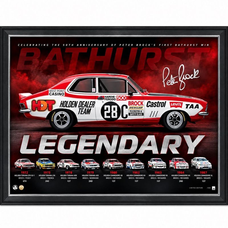Peter Brock Bathurst Legendary 50th Anniversary Holden Racing Framed Poster