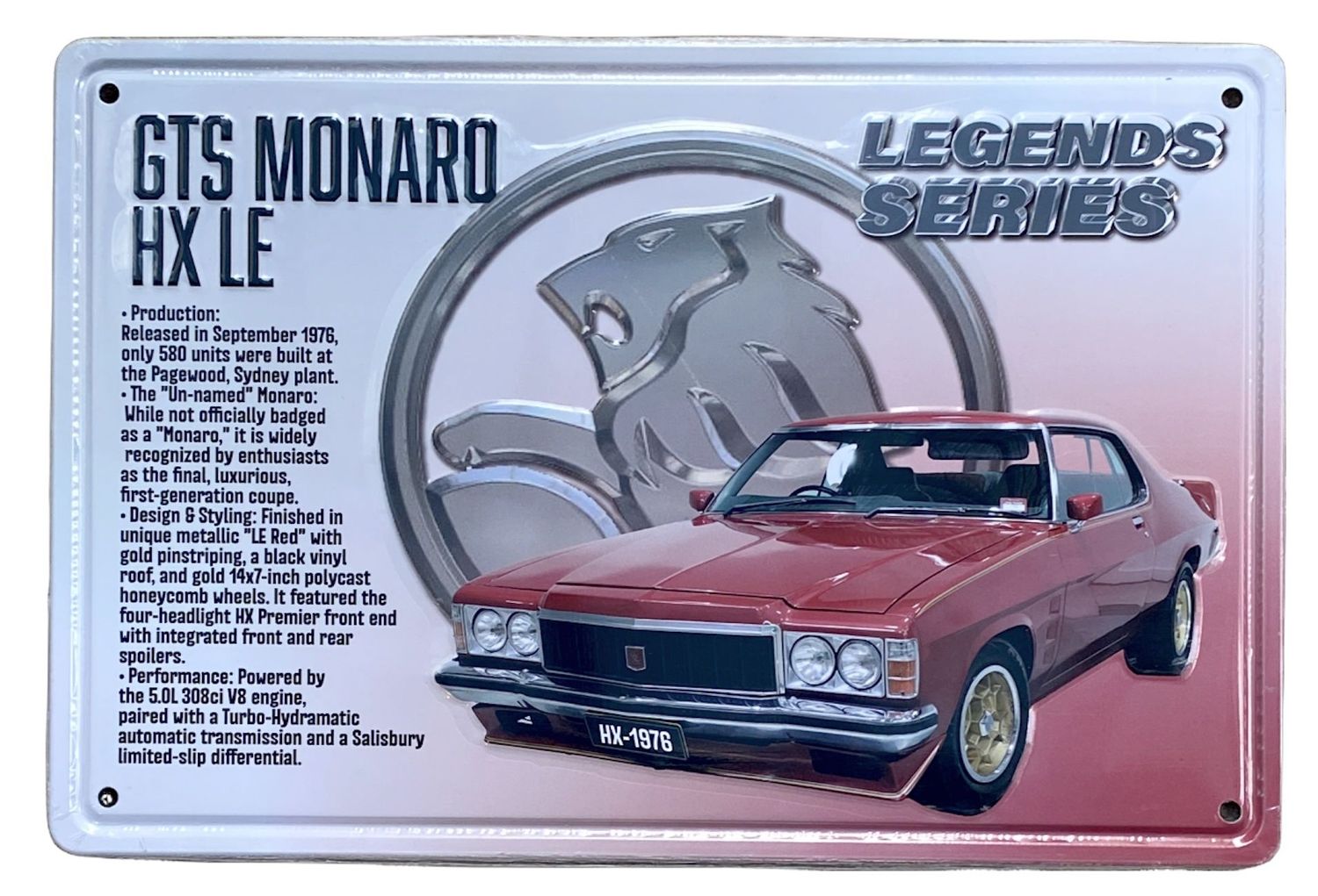 GTS Monaro HX LE Legends Series 30cm x 20cm Tin Sign GTS Monaro HX LE Legends Series 30cm x 20cm Tin Sign