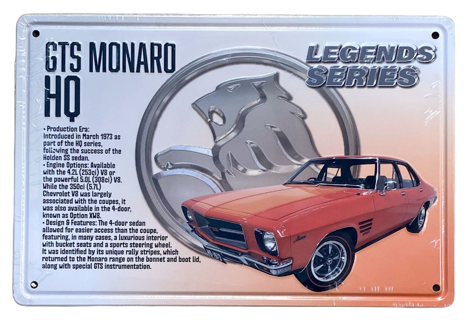 GTS Monaro HQ Legends Series 30cm x 20cm Tin Sign GTS Monaro HQ Legends Series 30cm x 20cm Tin Sign