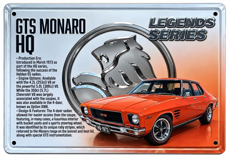 GTS Monaro HQ Legends Series 30cm x 20cm Tin Sign White