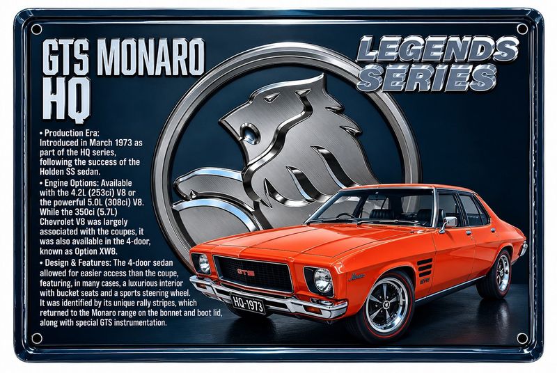 GTS Monaro HQ Legends Series 30cm x 20cm Tin Sign Black