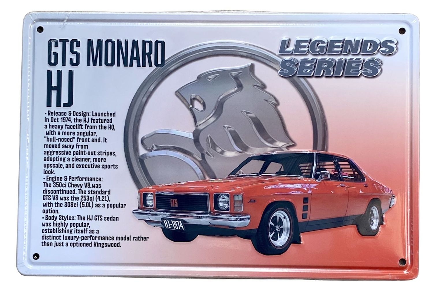 GTS Monaro HJ Legends Series 30cm x 20cm Tin Sign GTS Monaro HJ Legends Series 30cm x 20cm Tin Sign