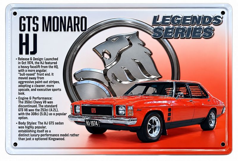 GTS Monaro HJ Legends Series 30cm x 20cm Tin Sign White