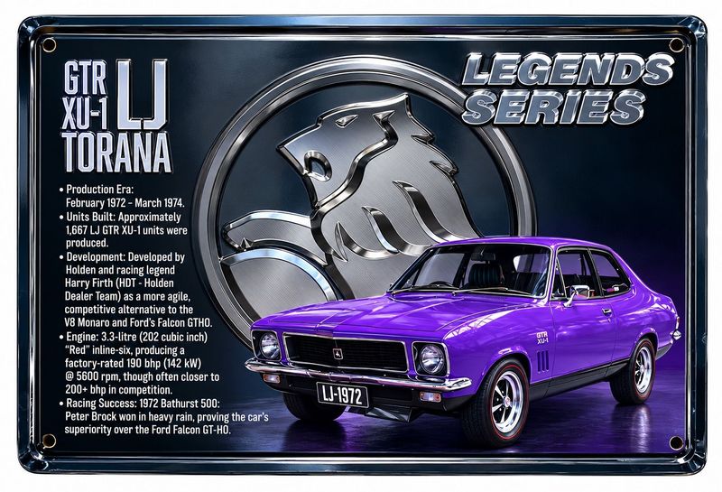 GTR XU-1 LJ Torana Legends Series 30cm x 20cm Tin Sign Black
