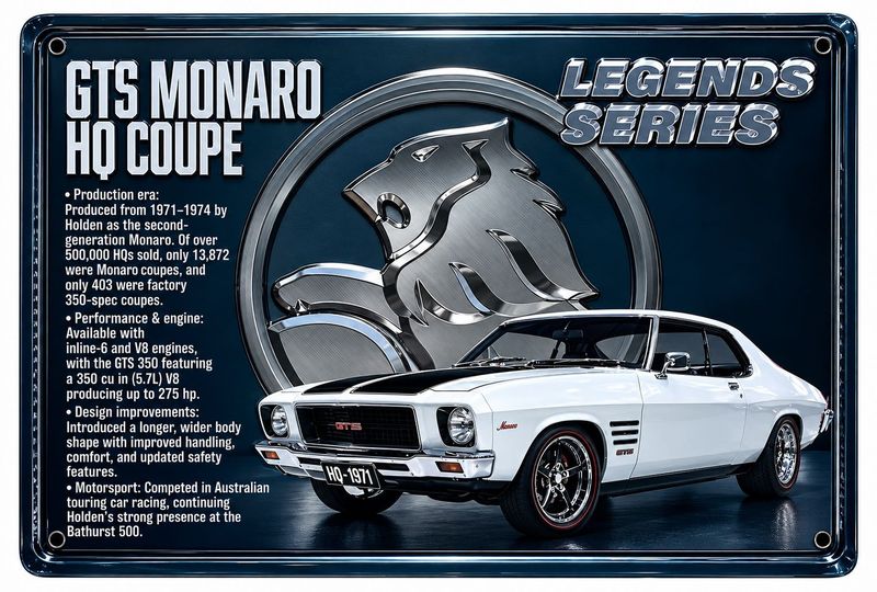 GTS Monaro HQ Coupe Legends Series 30cm x 20cm Tin Sign Black