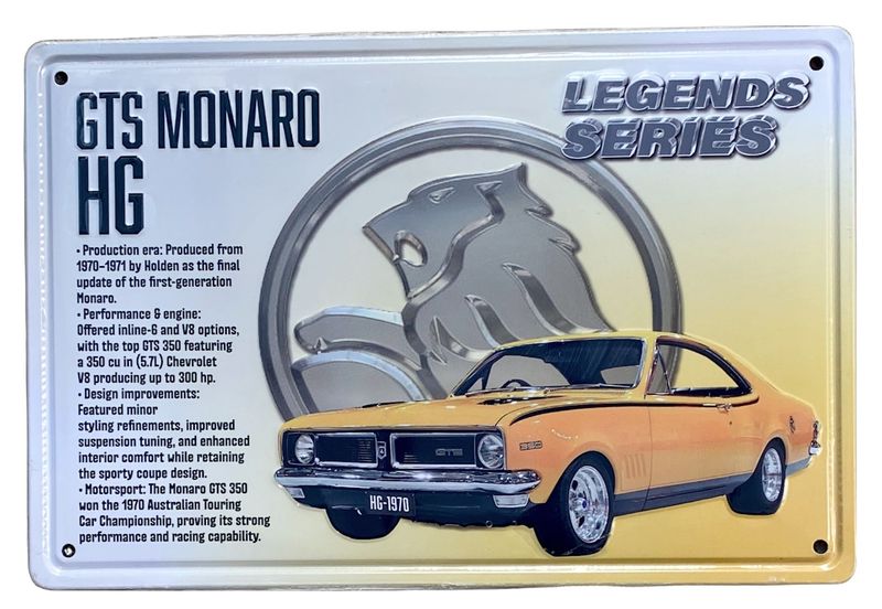 GTS Monaro HG Legends Series 30cm x 20cm Tin Sign