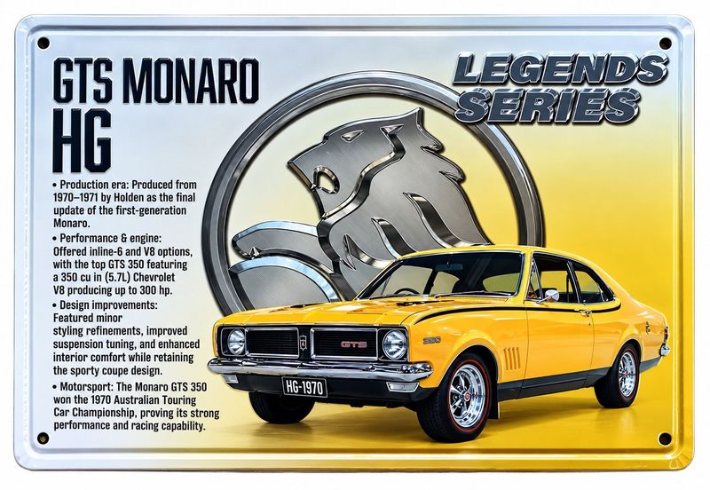 GTS Monaro HG Legends Series 30cm x 20cm Tin Sign White
