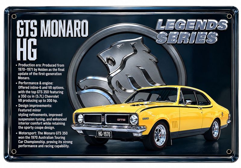 GTS Monaro HG Legends Series 30cm x 20cm Tin Sign Black