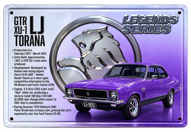 GTR XU-1 LJ Torana Legends Series 30cm x 20cm Tin Sign White