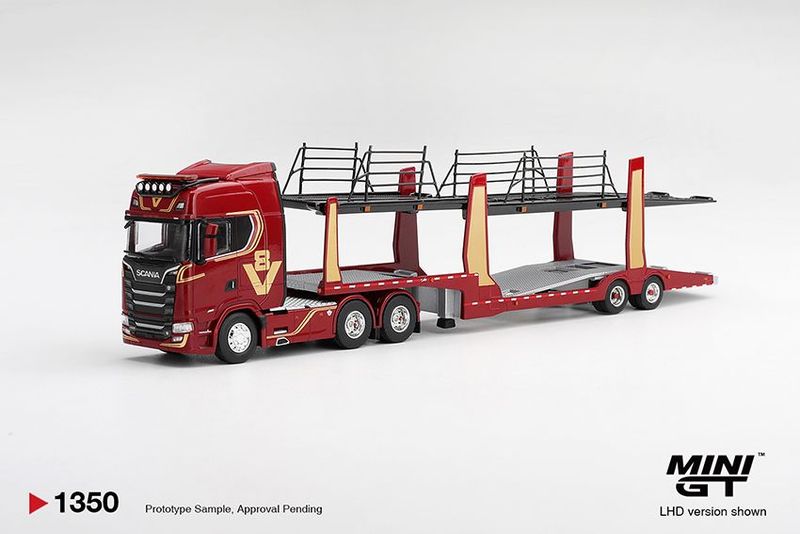 Mini GT Scania 770S A6x4NA Car Transporter V8 - 50th Anniversary Car Transporter Red