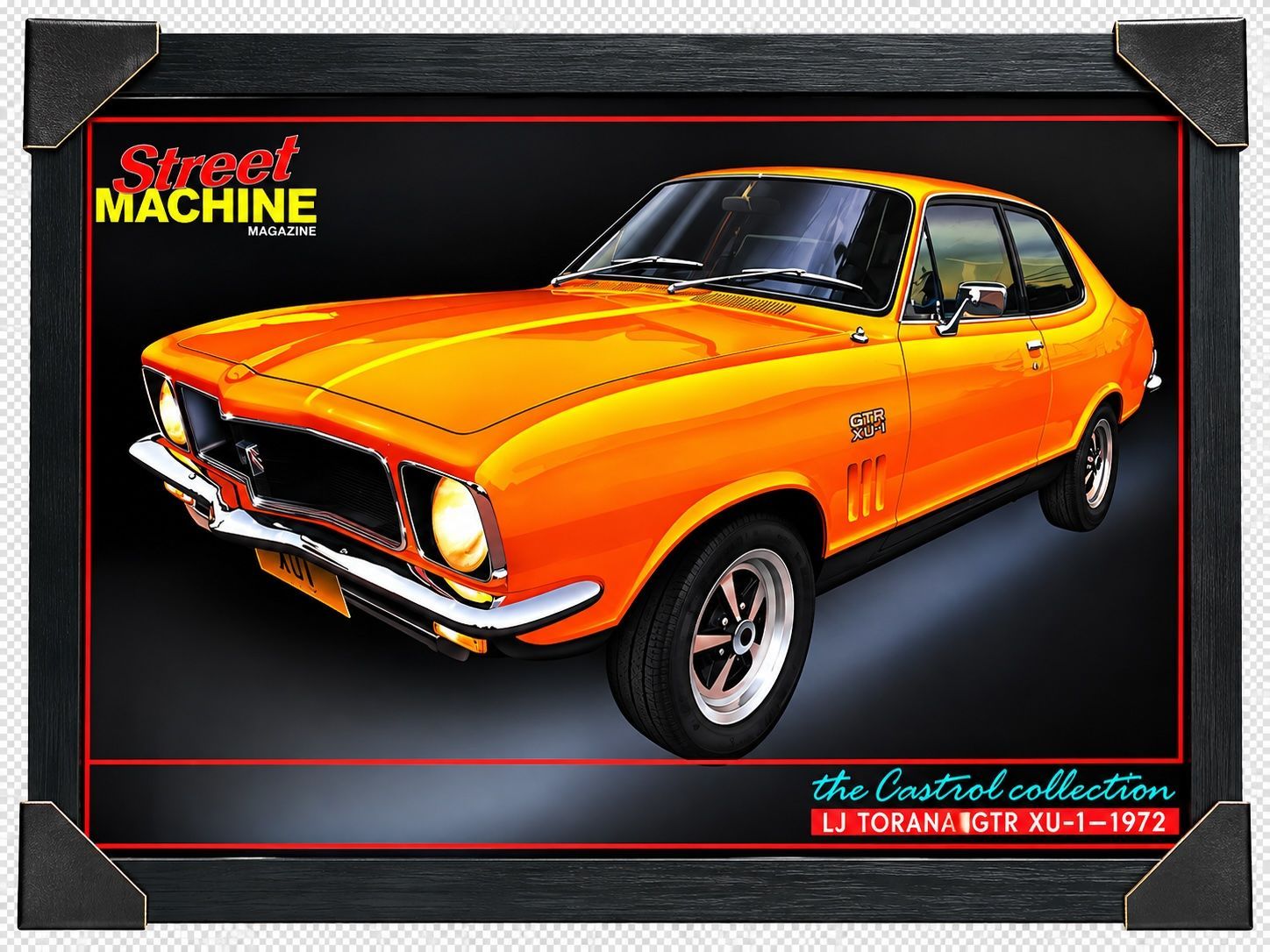1972 Holden LJ Torana GTR XU-1 Framed Print – Street Machine Castrol Collection 1972 Holden LJ Torana GTR XU-1 orange muscle car framed print from Street Machine Magazine's Castrol Collection, presented in