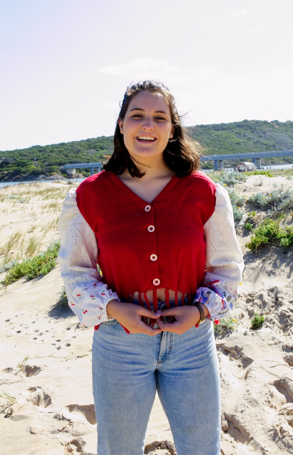 Red button down