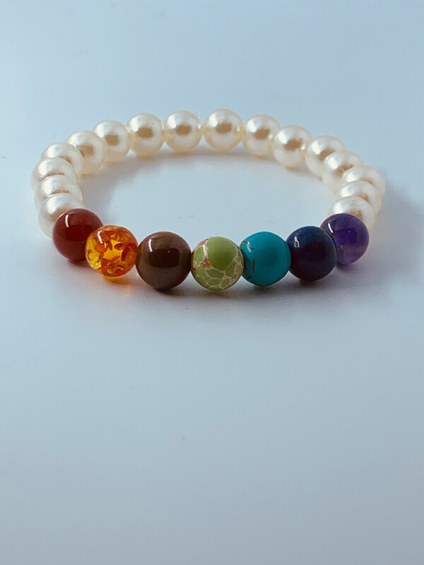 Chakra Beaded Pearl Bracelet