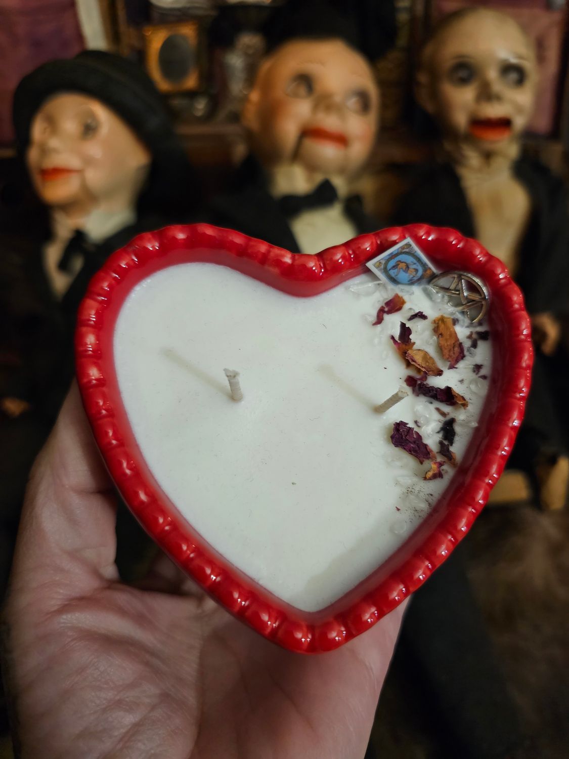 Heart Shaped RED " Love Witch" candle