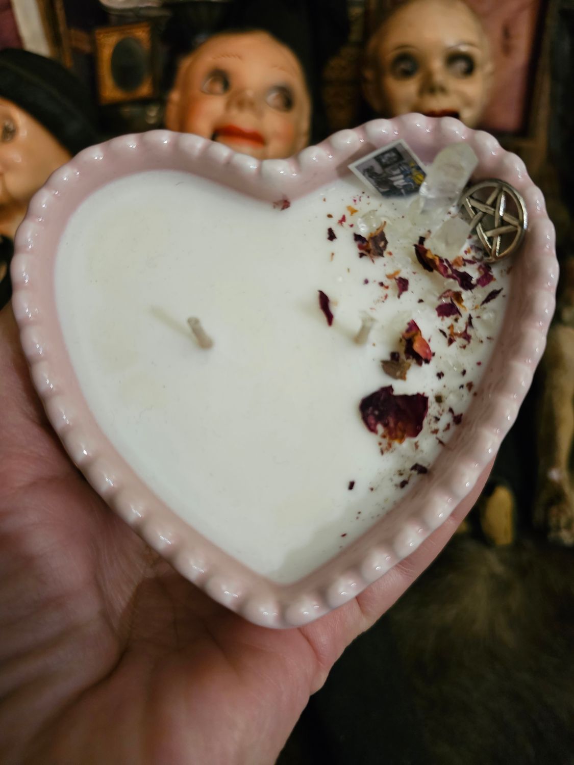 Heart Shaped PINK " Love Witch" candle