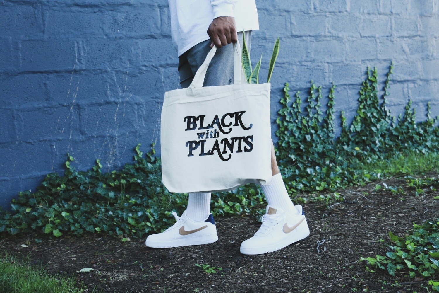 Black With Plants Canvas Tote
