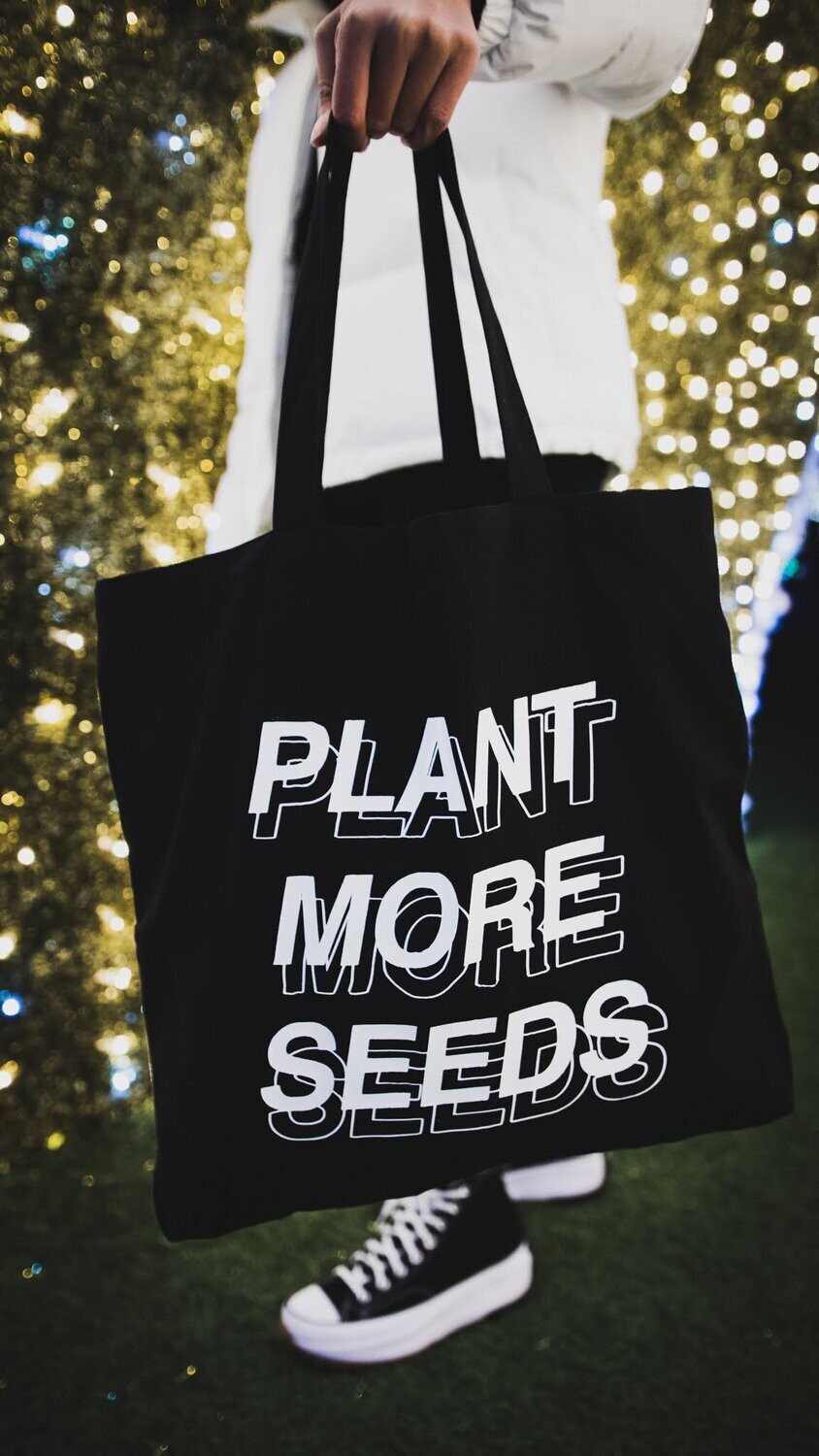 Plant More Seeds Canvas Tote — Black