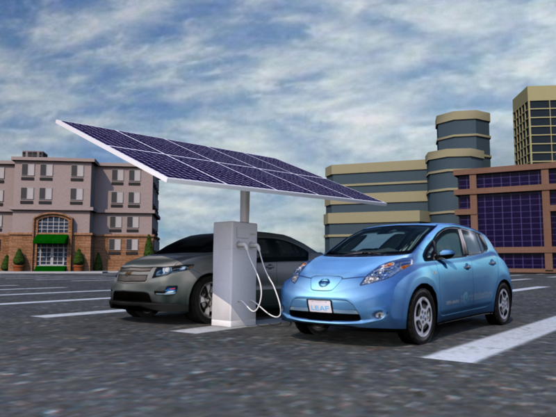 3KW Solar Powered Fast Charging Electric Vehicles Station With Dual Charging Gun.