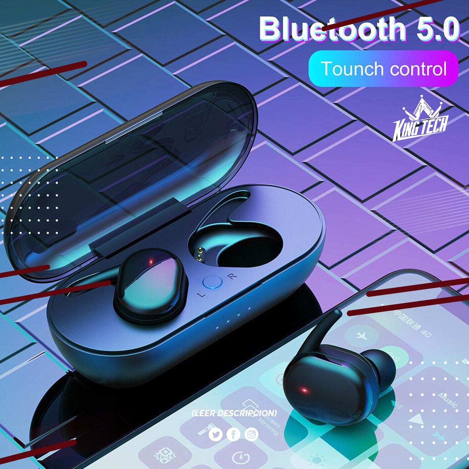 TWS Bluetooth 5.0 Wireless Earphones Stereo Headset Mini In-Ear For iOS Android(Envio Gratuito en Santo Domingo)